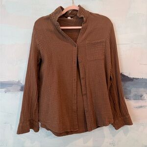 beachlunchlounge Brown Button-Front Gauze Shirt